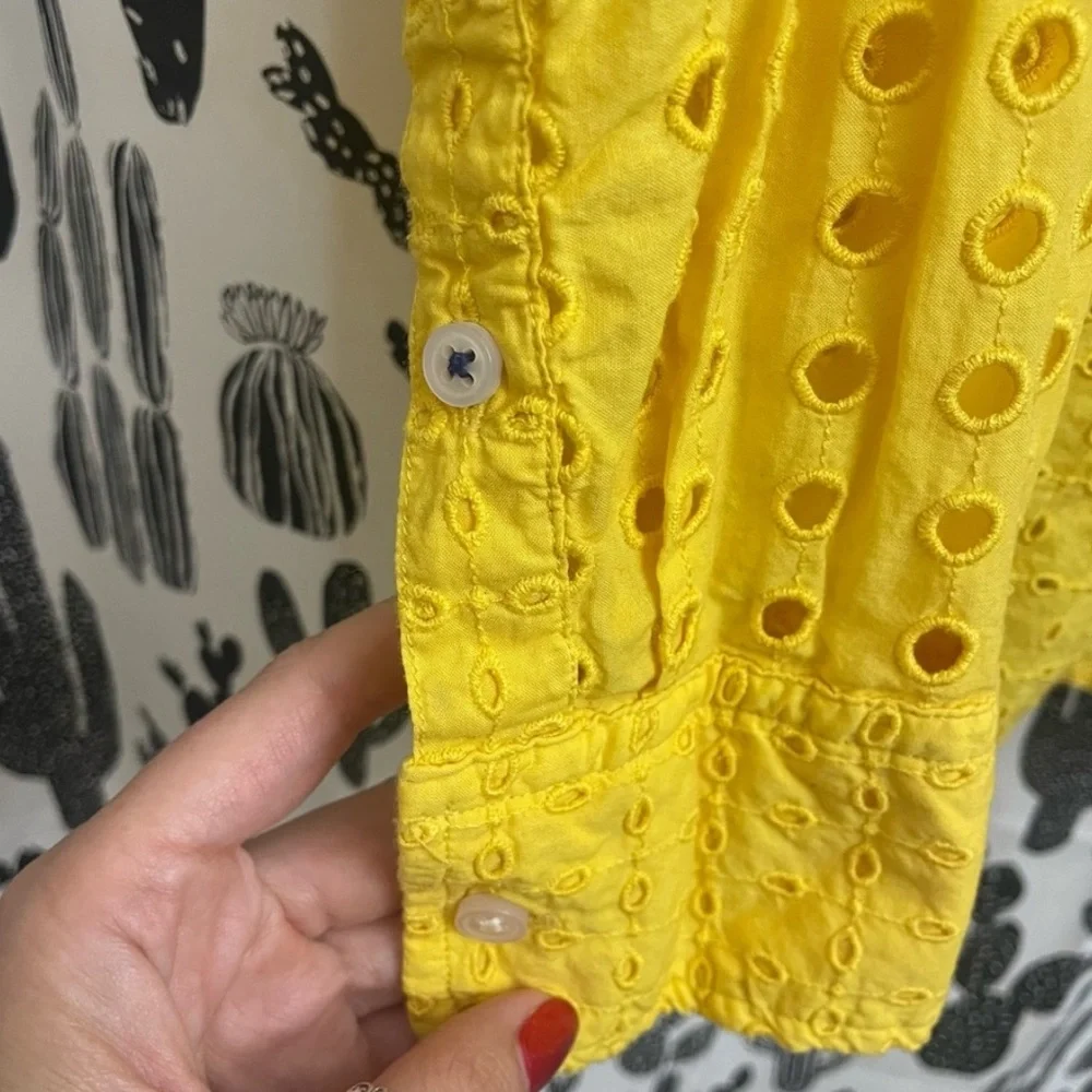 J.Crew eyelet, yellow button up cotton blouse - Picture 6 of 14